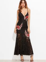 Black Rose Embroidered Lace Overlay Fishtail Cami Dress Lace Maxi Dress Fishtail Dress Lace Dress