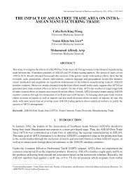 Asean, australia and new zealand started consultations and negotiations on a free trade agreement in 2005. Pdf The Impact Of Asean Free Trade Area On Intra Asean Manufacturing Trade