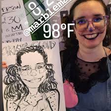 Photo dump from @the.panic.company clown event at Hola Habibi 💖🤪  6/13/2025 . @papasecchio thank you for this amazing trippy photo of my art  @hyperart thank you for such a cute caricature and