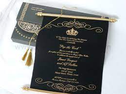 Black Gold Theme Scroll In A Box Set Of 25 Unique Style Invitation Black Gold Invitation Smsb 004 Black And Gold Theme Gold Invitations Invitations
