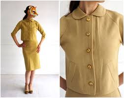 Classic 1960 S Wool Knit Skirt Suit In Butter Yellow With Peter Pan Collar And Pencil Skirt Xs Small By Animalheadvintage Knit Skirt Classy Skirts Skirt Suit