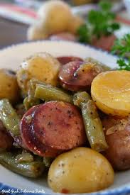 Sausage Green Bean Potato Casserole Is Seasoned Perfectly Loaded With Sausage Kielbasa Gr Kilbasa Sausage Recipes Green Beans And Potatoes Green Bean Recipes