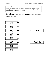 Matematik sk tahun 4 kenal nilai tempat dan nilai digit nombor. B2d3e1 Nilai Tempat N Digit Thn 1