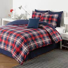 The comforter features polyester fill. Navy Blue Plaid Bedding Novocom Top