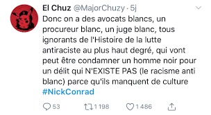 Le clip montre des scènes de torture et de massacre de blancs tandis que des paroles ouvertement racistes appellent à tuer atrocement les personnes blanches de peau. Pendez Les Blancs A Son Proces Le Rappeur Nick Conrad Defend Des References Cinematographiques Valeurs Actuelles