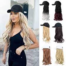 Amazon Com Xbwig Hats With Hair Attached For Women Synthetic Wig Hat Long Wavy Adjustable Wave Hairpiece Black Baseball Cap With Hair Extensions With Magic Paste Ash Blonde Beauty