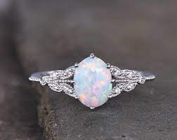 Opal Engagement Ring Oval Engagement Ring Opal Halo Ring Delicate Opal Ring White Opal Gold Ring White Opal Ring The Aurora Ring Opal Ring Vintage Vintage