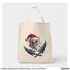 A Skull With Beard In Santa Claus Hat Tote Bag Zazzle Com Tote Bag Bags Santa Claus Hat