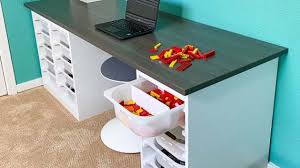 A stylish office desk, particleboard with oak look finish and strong white solid oak legs and frame. Desk Desk Systems And Project Table Plans Ana White