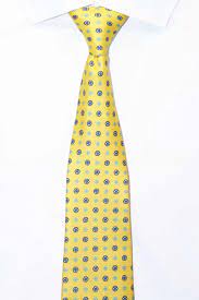 Morrows Bright Yellow Silk Tie With Blue Floral Design Hand Made In England
