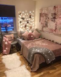 A modish girl's bedroom with stylish walls and lighting, along with a classy bed matching the rug set on the hardwood flooring. Bedroom Ideas From Glam To Stunning Bedrooooom Decor Images For More Easily Done Lovely Bedroom Ide Gold Bedroom Decor Pink Bedroom Decor Girl Bedroom Decor