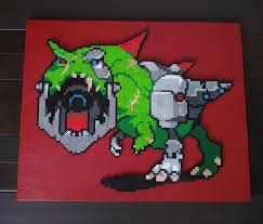 Mecha-Drago from Mother 3 I made out of a perler beads and mounted on wood  for a friend's birthday. : r/beadsprites