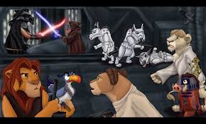 The Lion King Star Wars Crossover Simba As Han Solo Nala As Princess Leia Mheetu As Luke Skywalker Pumbaa As R Star Wars Awesome Lion King Disney Star Wars