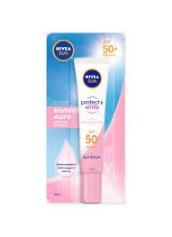 It claims to be very water resistant, provides broad uva and uvb protection and is recommended for intolerant skin. Nivea Sun Protect White Serum Spf 50 Instant Aura 30ml Klikindomaret