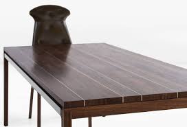 Joe Dining Table With Walnut Plank Top With Stainless Steel Inlay Stripe Wood Table Dining Table Modern Kitchen Tables