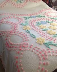 Oversized chenille bedspread medallion pattern oversize floor extra long bedding. Vintage Chenille Bedspread Double Bed Full Size White With Pink Green And Yellow 106 Inches By 90 Inches By Merri Chenille Bedspread Vintage Bedspread Chenille