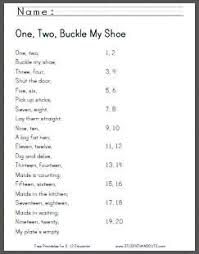 one two buckle my shoe printable worksheets student handouts