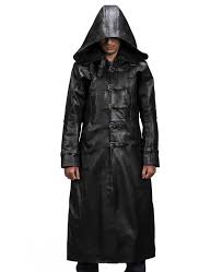 Huntsman Black Hooded Leather Trench Coat Long Leather Coat Leather Trench Coat Mens Leather Coats