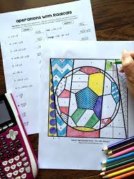 Radical Operations Coloring Activity Color Activities Algebra Activities Algebra