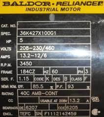Baldor new single phase 5 hp heavy duty industrial air compressor electric motor. Baldor Reliance 5 Hp Ac Motor Spec No 36k27x100g1