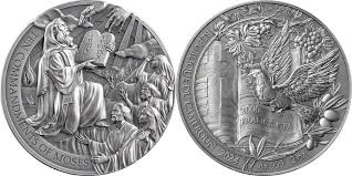 TEN COMMANDMENTS OF MOSES Bible Stories 2 Oz Silver Coin 2000 Francs  Cameroon 2024 Antique Finish