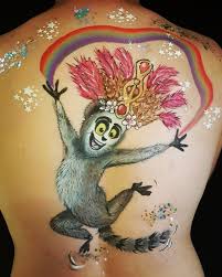 Madagascar King Julian Face Art Body Painting Animal Tattoo