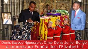 Denis Sassou Nguesso et petit fils Omar Denis Junior Bongo a londres Aux  funérailles d'Elizabeth II