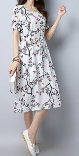 New Women Loose Fit Retro Red Flower White Dress Tunic Casual Fashion Chic Unbranded Simple Dresses Casual White Dress Chic Dress