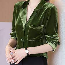 oversized shirt gold velvet blouse womens design sense niche light familiar style retro velvet shirt women v-neck casual shirt women shopee philippines on velvet shirt women's blouse