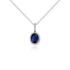 Isola Sapphire And Diamond Halo Pendant In 14k White Gold 5mm Blue Nile In 2020 Blue Diamond Necklace Blue Topaz Necklace London Blue Topaz Necklace