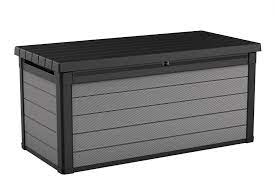 Generic outdoor wicker storage box, big size,resin black rattan deck bin with lid,150 gallon,waterproof liner container for patio garde. Keter Premier 150 Gallon Deck Box Resin Outdoor Storage Box Black And Gray Wood Look Walmart Com Walmart Com
