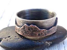 Rustic Mountain Range Ring Outdoor Wedding Ring Two Tone Etsy Copper Wedding Band Custom Wedding Rings Rings For Men