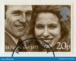 Princess Anne I Mark Philips Królewscy Ślubni Znaczki Pocztowi Zdjęcie  Stock Editorial