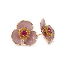 T.w.) flower stud earrings in 14k rose gold $3,000.00 sale $1,800.00 extra 25% off use: Enamel Ruby And Diamond Flower Earrings In Rose Gold New York Jewelers Chicago