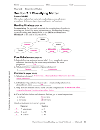 Worksheets, lesson plans, activities, etc. Section 2 1 Classifying Matter
