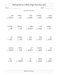 The Various Multi Digit Addition From 2 To 5 Digits With Some Regrouping A Math W Addition Worksheets Decimals Worksheets Addition And Subtraction Worksheets