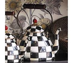 Black And White Teapot On Kardashians Pin By K Gutierrez On Pour La Maison Tea Kettle Mackenzie Childs Courtly Check