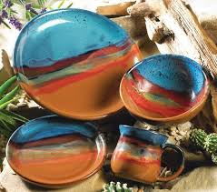 Azul Scape Pottery Dinnerware 4 Pcs Southwest Decor Pottery Rustic Dinnerware