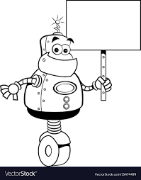 Black And White Robot Cartoon Robot Holding A Sign Vector Image On Vectorstock Black And White Illustration Fun Phonics Activities Cartoon