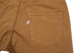 Leaf logo featured on back right hand pocket. Pure Blue Japan Selvedge Twill Chinos Dark Camel