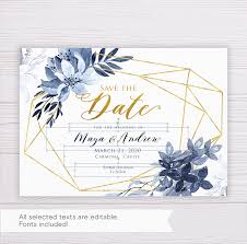 Maybe you would like to learn more about one of these? Blue Flowers With Gold Frame Save The Date Template Dgtally