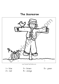 After the first rain, the brim on the scarecrow's hat was flexible, so it absorbed water. Scarecrow Coloring Page Learning Color Words Esl Worksheet By Teachertam