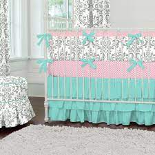 Gray And Teal Damask Crib Bedding Baby Girl Nursery Teal Girl Nursery Bedding Baby Crib Bedding