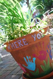 More mother's day crafts for kids: Handprint Flower Pot Where Is My Needle Flower Pots Baby Art Flower Crafts