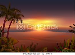 Check spelling or type a new query. Sunset On Tropical Island Palm Trees Sea And Beach Vector Cartoon Illustration Canstock