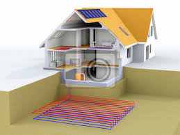 Erdwärme, pelletsheizung oder doch gasheizung. Geothermisches Haus Mit Solarmodulen Geothermische Heizung Fototapete Fototapeten Infografik Quelle Erdwarme Myloview De