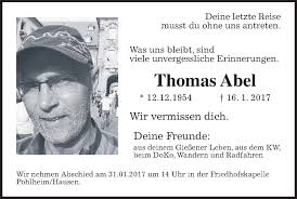 Traueranzeigen von Thomas Abel