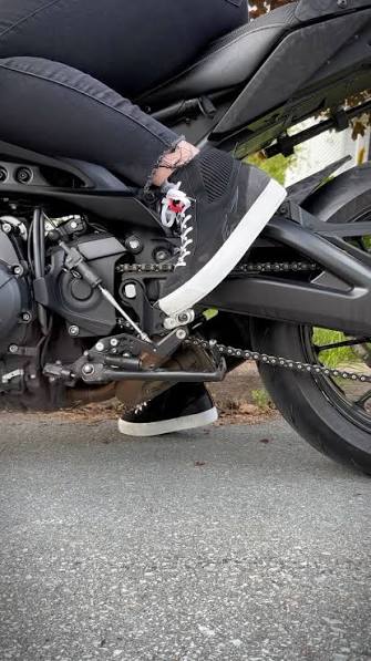 Top recommended motorcycle shoes for petite women -- Alpinestars Stella Stated Podium platform sole (source: Breezey_d Instagram)