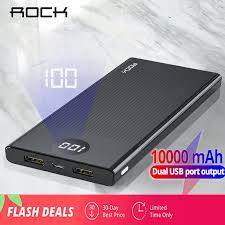 Rock Power Bank 10000mah Led Display Portable Charging Powerbank 10000 Mah Usb External Battery Charger For In 2020 External Battery Charger Powerbank Iphone Discount
