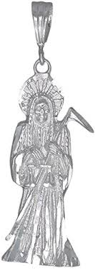 Mexico.999 silver skull proof coin one dollar $1 quarter 1/4 oz disco muerte. Ejewelryplus Sterling Silver Santa Muerte Pendant Necklace With Diamond Cut Finish Buy Online In Angola At Angola Desertcart Com Productid 104225985